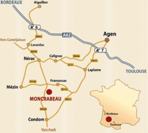 Carte de localisation de Moncrabeau en Lot-et-Garonne, Nouvelle Aquitaine